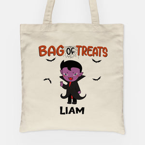 Bag of Treats, Custom Halloween Kids, Personalized Canvas Tote Bag, Halloween Bags for Kids