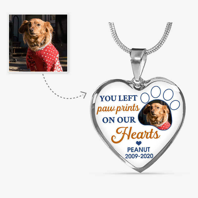You Left Paw Prints On Our Hearts, Custom Photo, Luxury Heart Necklace, Gift for Dog Lovers, Cat Lovers