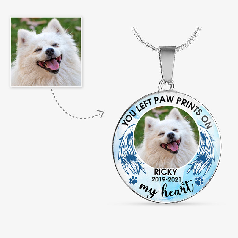 You Left Paw Prints, Pet Memorial, Custom Photo, Luxury Circle Necklace, Gift for Dog Lovers, Cat Lovers