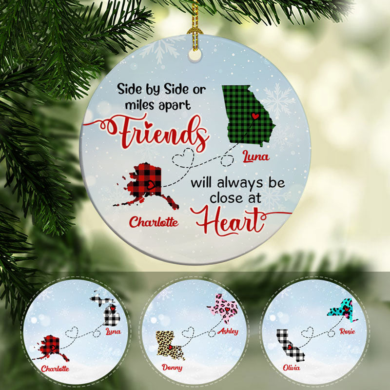 Friends will always be connected by heart Long Distance, Personalized State Ornaments, Custom Christmas Gift