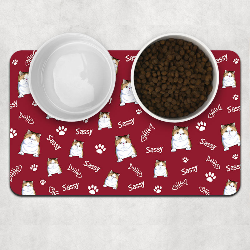 Cat Pattern Pet Placemat, Personalized Pet Food Mat, Custom Cat Lovers Gifts