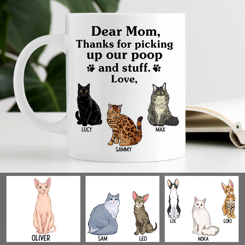 Thanks For Picking Up Our Poop And Stuff, Personalized Coffee Mug, Custom Gift for Cat Lovers