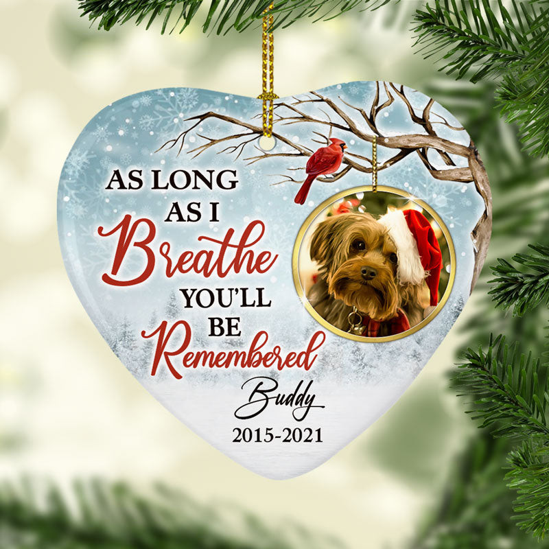 As Long As I Breathe, Personalized Heart Ornaments, Memorial Gifts, Custom Photo Gift