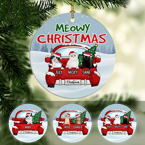 Meowy Christmas, Personalized Circle Ornaments, Custom Gift for Cat Lovers