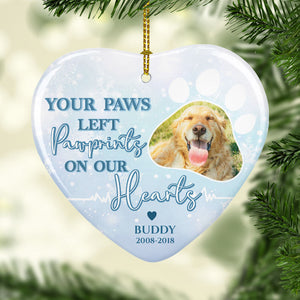 Your Paws Left Pawprints On Our Hearts, Personalized Memorial Ornaments, Custom Photo Gift, Gift for Dog Lovers, Cat Lovers