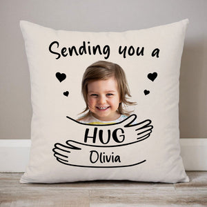 Sending You A Hug, Custom Photo Pillow, Personalized Pillows, Custom Gift For Family