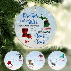 Brother and Sister Not always eye to eye, Personalized State Ornaments, Custom Holiday Gift