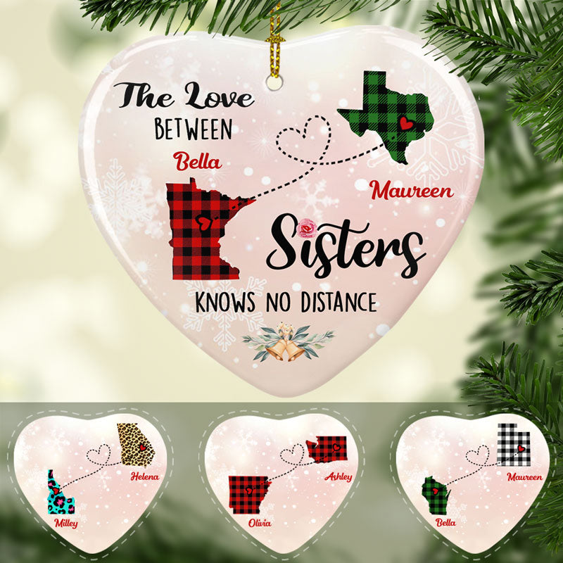 The Love Between Sisters, Personalized State Ornaments, Custom Holiday Gift