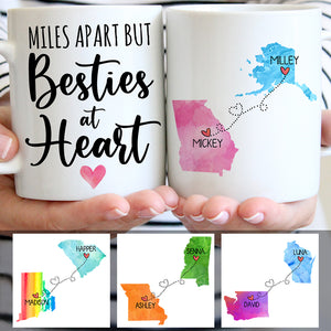 Bestie Long Distance Quotes Personalized State Colors Coffee Mug, Custom Best Friend Gift