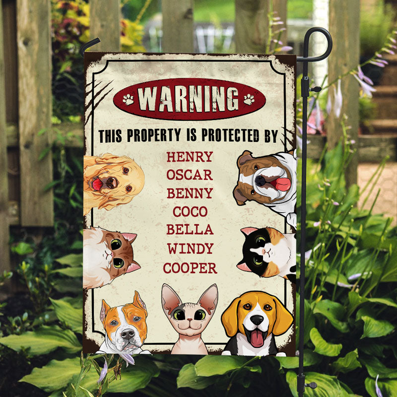 Warning This Property Is Protected By, Personalized Garden Flags, Custom Gift For Pet Lovers