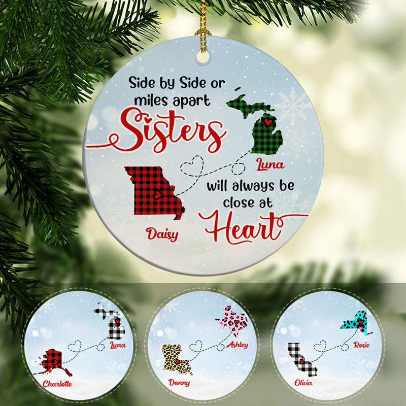 Sisters Close At Heart Long Distance, Personalized State Ornaments, Custom Holiday Gift