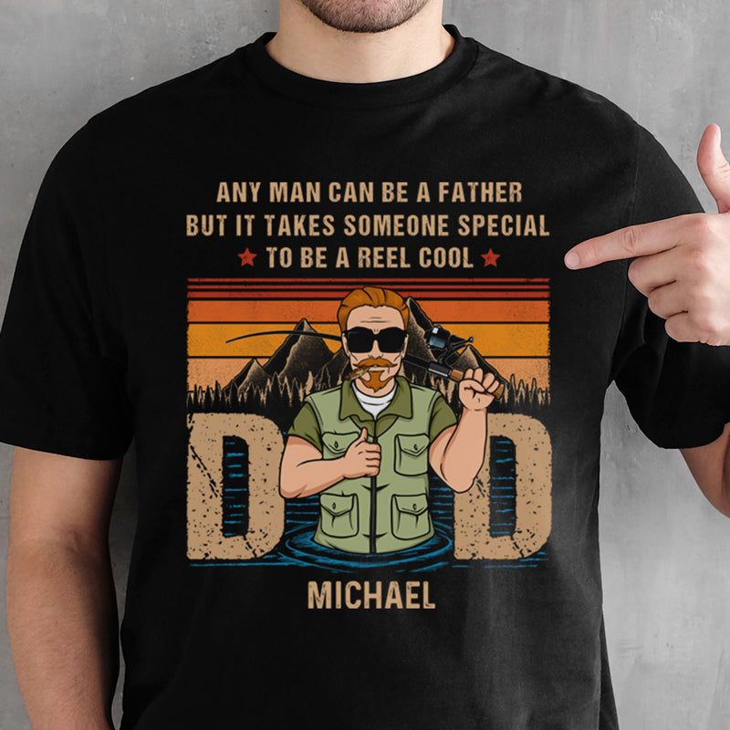 Personalized Gift for Dad, Gift for Grandpa, Custom T Shirt - Any Man Can Be A Father Old Man, PersonalFury, Basic Tee / Navy / 2XL