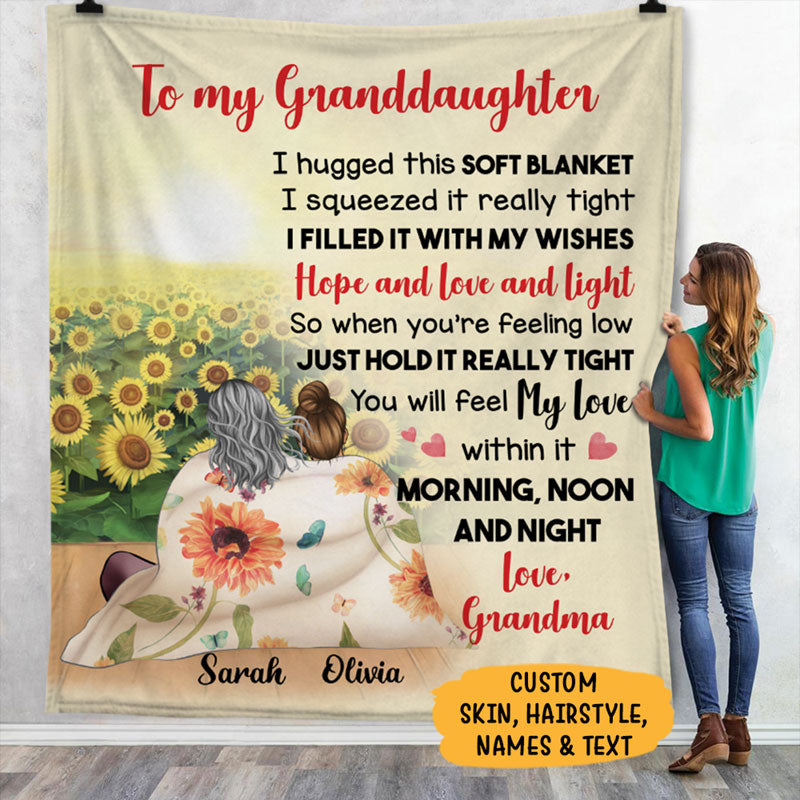 Personalized Gift To Daughter, Granddaughter Sunflower, Hugged This Soft Blanket, Custom Blanket