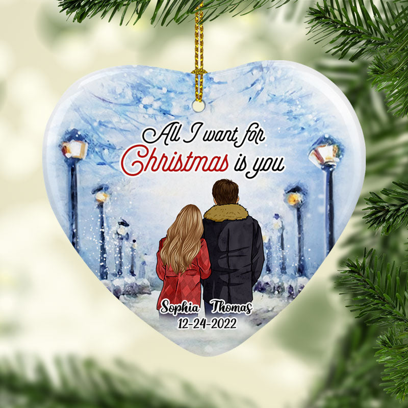 All I want for Christmas, Personalized Heart Ornaments, Anniversary Gifts