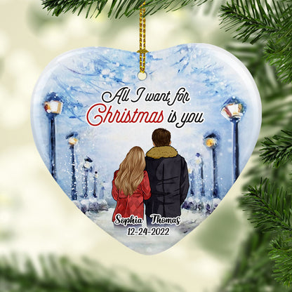 All I want for Christmas, Personalized Heart Ornaments, Anniversary Gifts