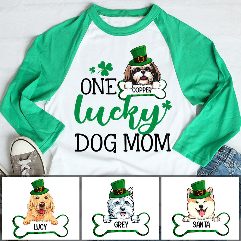 One Lucky Dog Mom, St Patrick's Day Shirt 2021, Personalized St. Patrick's Day Unisex Raglan Shirt, St Patricks Day