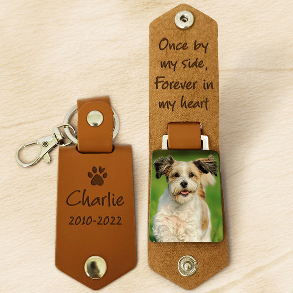 Custom Photo Keychain, Dog Memorial Gift - Once by My Side, Personalized Keychain, PersonalFury, No Gift Box / Pack 2