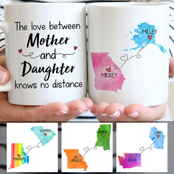 Mother and Daughter Long Distance Heart, Personalized State