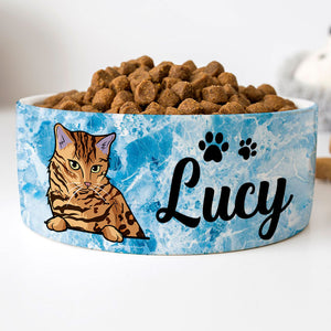 Personalized Custom Cat Bowls, Blue Marble, Gift for Cat Lovers