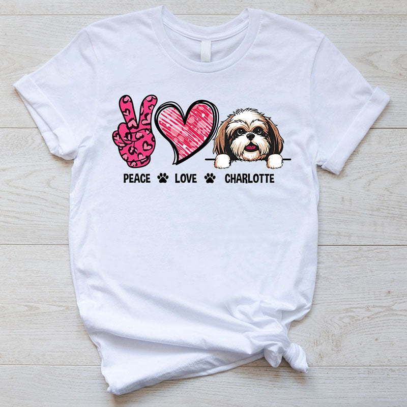 Peace Love Dog, Custom T Shirt, Personalized Gifts for Dog Lovers