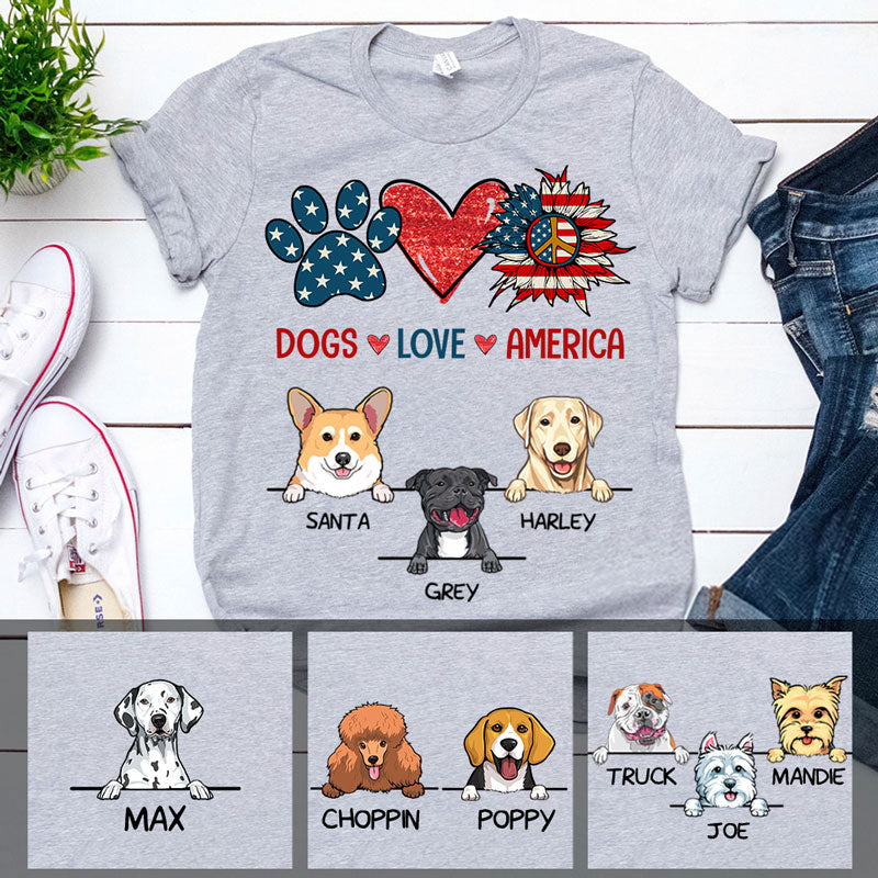 Dogs Love America, Personalized Custom Shirt, Custom Gift for Dog Lovers, Personalized Gift, Custom Tee