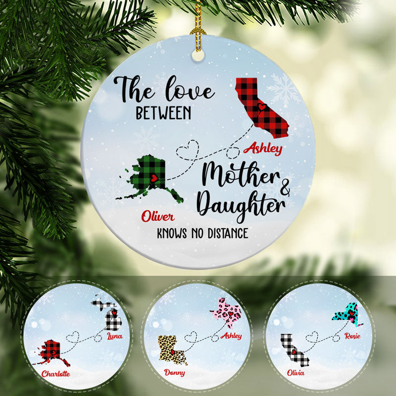 Mother and Daughter Long Distance, Personalized State Ornaments, Custom Holiday Gift