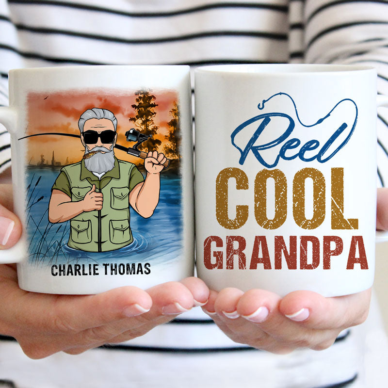 Reel Cool Grandpa or Papa, Personalized Fishing Mug, Father's Day Gifts