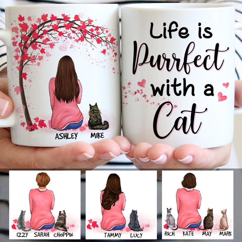 Discover Life Is Purrfect With Cats, Red Tree, Personalized Mugs, Custom Gifts for Cat Lovers