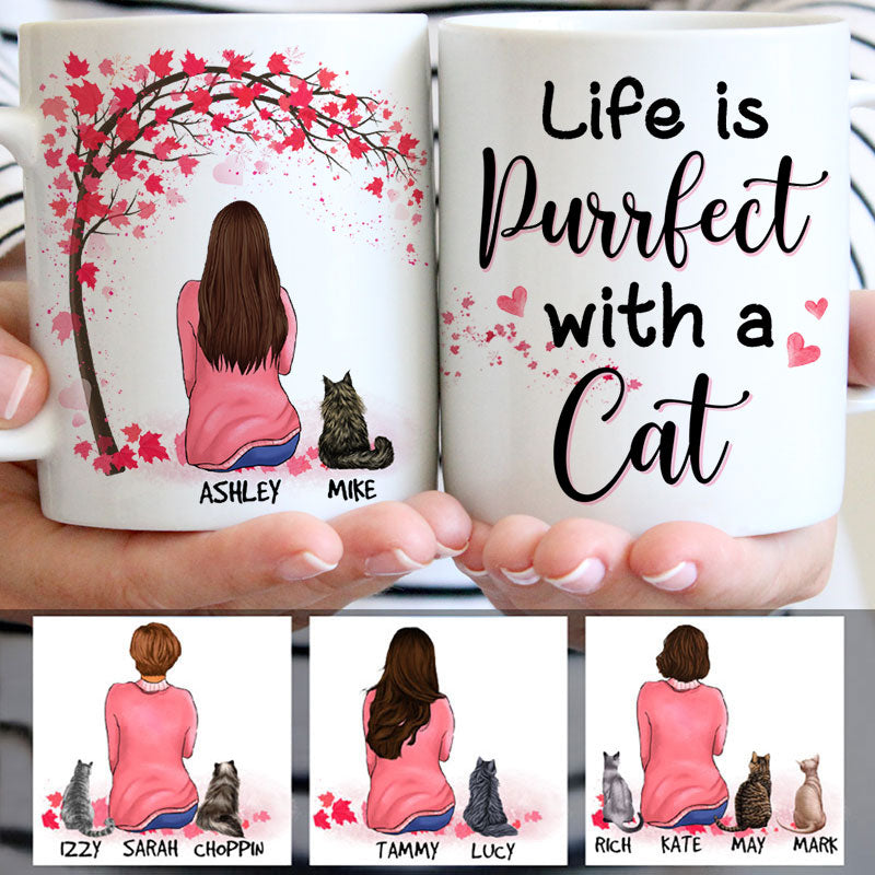 Life Is Purrfect With Cats, Red Tree, Personalized Mugs, Custom Gifts for Cat Lovers