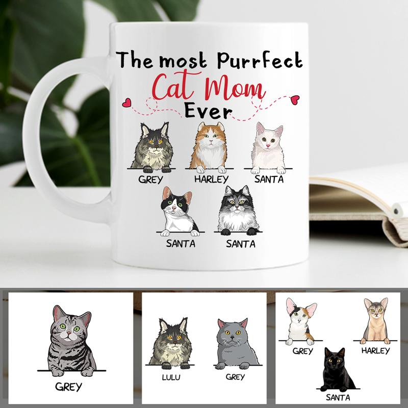 The Most Purrfect Cat Mom Ever, Custom Coffee Mug, Personalized Gifts for Cat Lovers