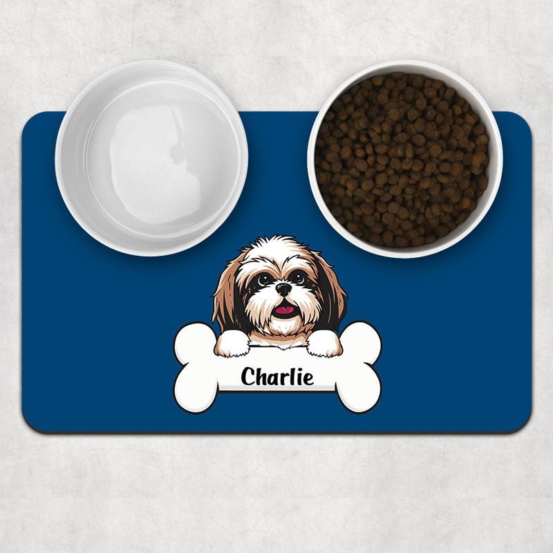Dog Bone Background Color Pet Placemat, Personalized Pet Food Mat, Gifts For Dog Lovers