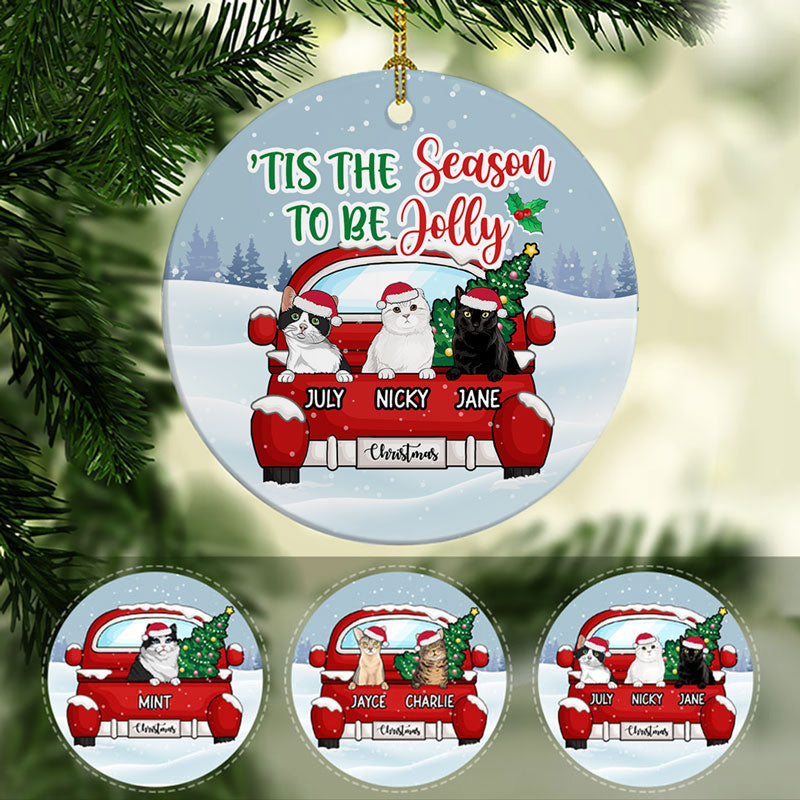 Season to be Jolly, Personalized Circle Ornaments, Custom Gift for Cat Lovers