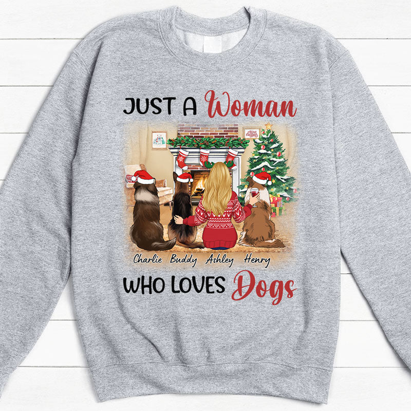 Just A Woman Who Loves Dogs, Christmas Gifts, Custom Sweater, Hoodie, Shirt, Gift For Dog Lovers