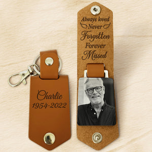 Always Loved Never Forgotten, Personalized Leather Keychain, Memorial Gift, Custom Photo