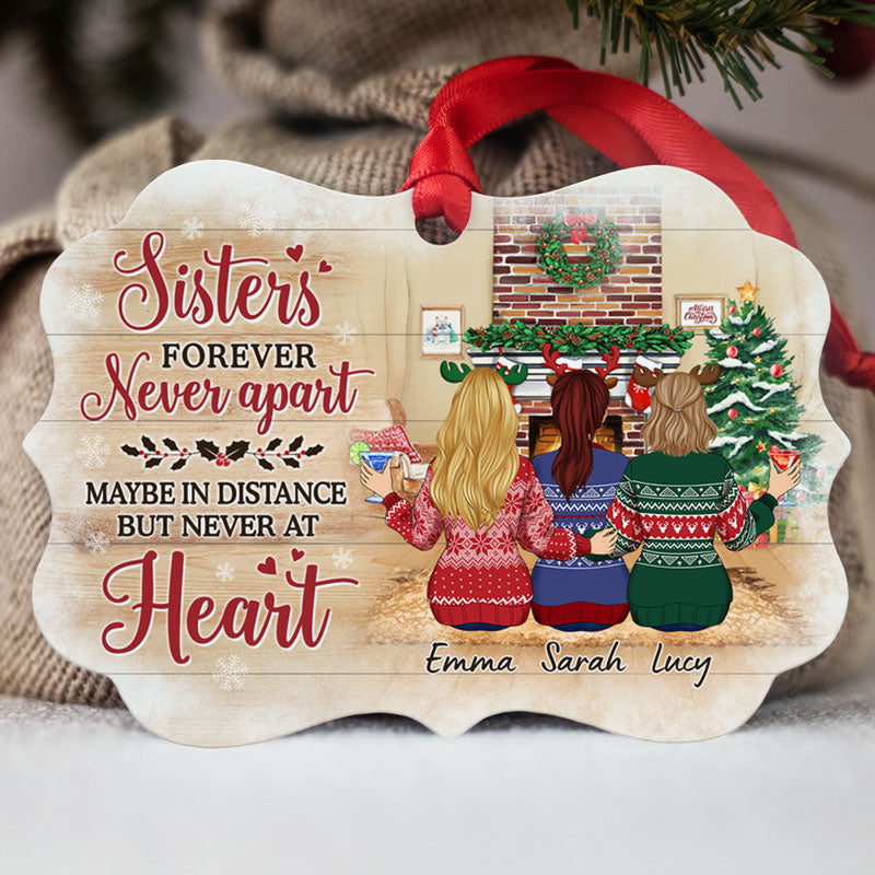Sisters Forever Never Apart, Personalized Aluminium Ornaments, Custom Holiday Gift