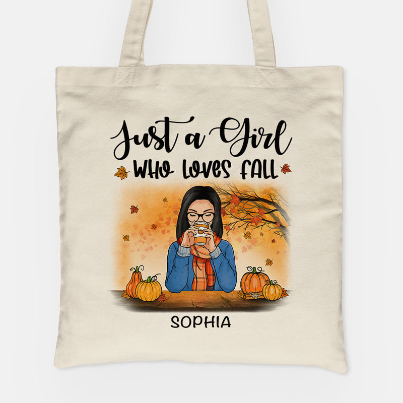 Just A Girl Who Loves Fall, Autumn Fall, Personalized Canvas Tote Bag -  PersonalFury