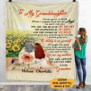 Personalized Gift To Daughter, Granddaughter Sunflower, When I Asked God For An Angel, Custom Blanket