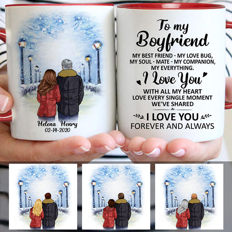 To my boyfriend My best friend My love bug Street, Custom accent red mug, Anniversary gifts, Personalized love gift for him