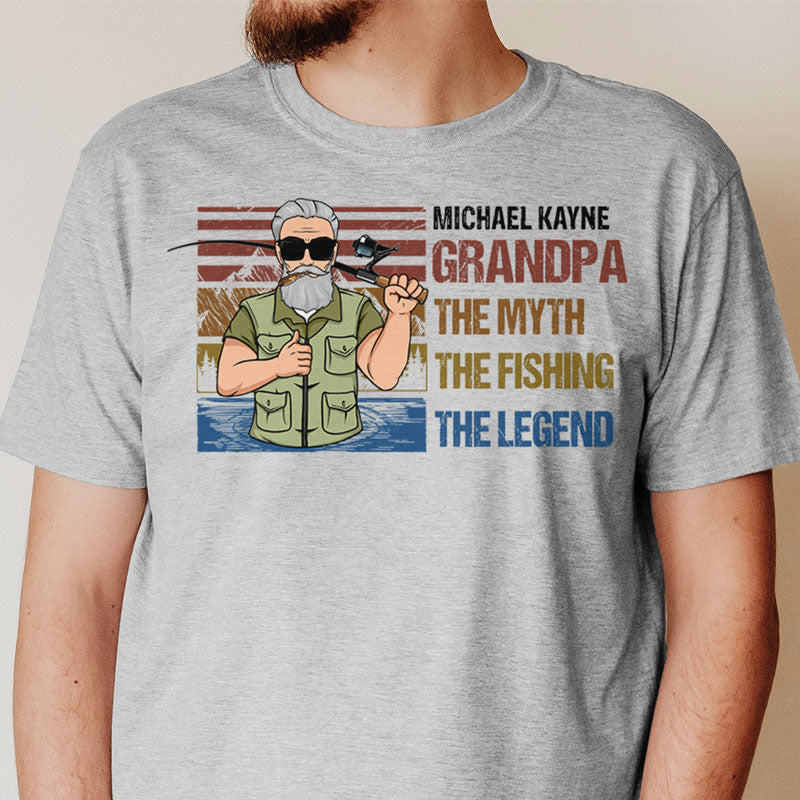 Personalized Gift for Dad, Gift for Grandpa, Custom T Shirt - The Myth The Fishing The Legend, PersonalFury, Premium Tee / White / 3XL
