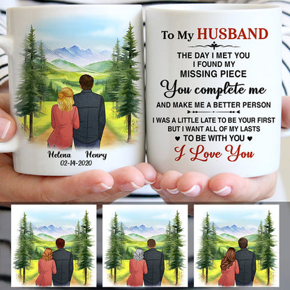 To my husband Missing piece I love you Mountain, Customized mug, Anniversary gifts, Personalized gift for him