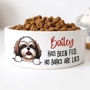Dog Has Been Fed, Personalized Custom Pet Bowls, White Ceramic, Gift for Dog Lovers