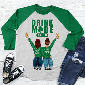 Drinking Mode On Personalized St. Patrick's Day Unisex Raglan Shirt