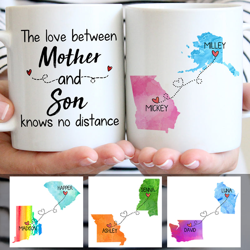 Long Distance Mother and Son Personalized State Colors Coffee Mug, Custom Gift For Mom