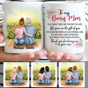 To my Bonus Mom, Life gave me the gift of you, Sunflower Field, Customized mug, Personalized gifts, Mother's Day gifts