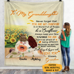 Personalized Gift To Daughter, Granddaughter Sunflower, Never Forget That You Are My Sunshine, Custom Blanket