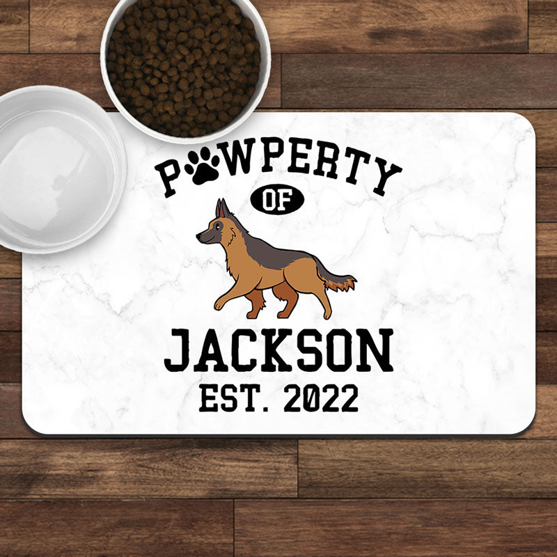 Pawperty Of Dog Marble Pet Placemat, Personalized Pet Food Mat, Custom Gifts For Dog Lovers