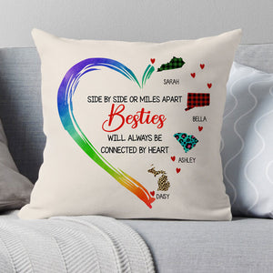 Side By Side or Miles Apart Connected By Hear, Personalized State Colors Pillow, Custom Moving Gift
