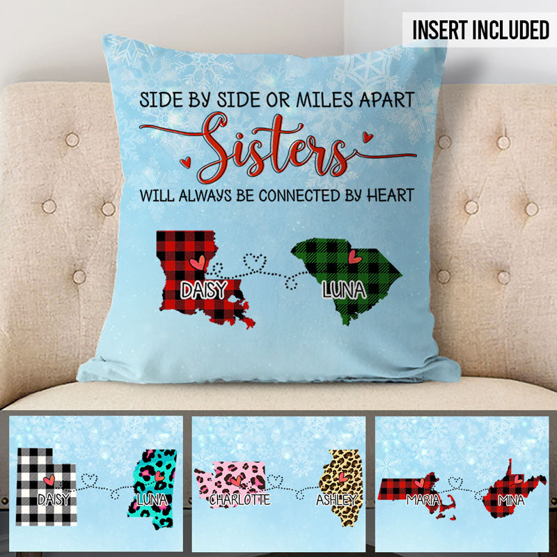 Sisters will always be connected by heart Long Distance, Personalized State Colors Pillow, Custom Christmas Gift