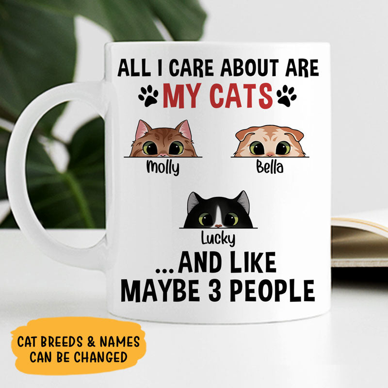 All I Care About Mugs, Funny Custom Coffee Mug, Personalized Gift for Cat Lovers