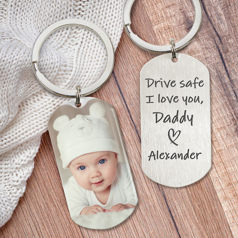 Drive Safe I Love You Custom Photo Gift For Him Personalized Aluminum Keychain